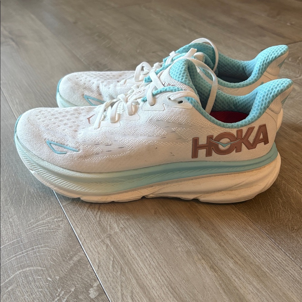 Hoka White Teal Athletic Running Shoes